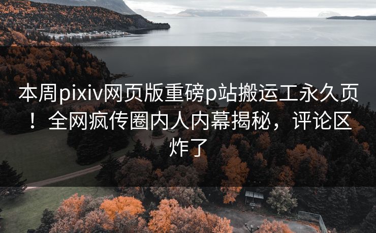 本周pixiv网页版重磅p站搬运工永久页！全网疯传圈内人内幕揭秘，评论区炸了